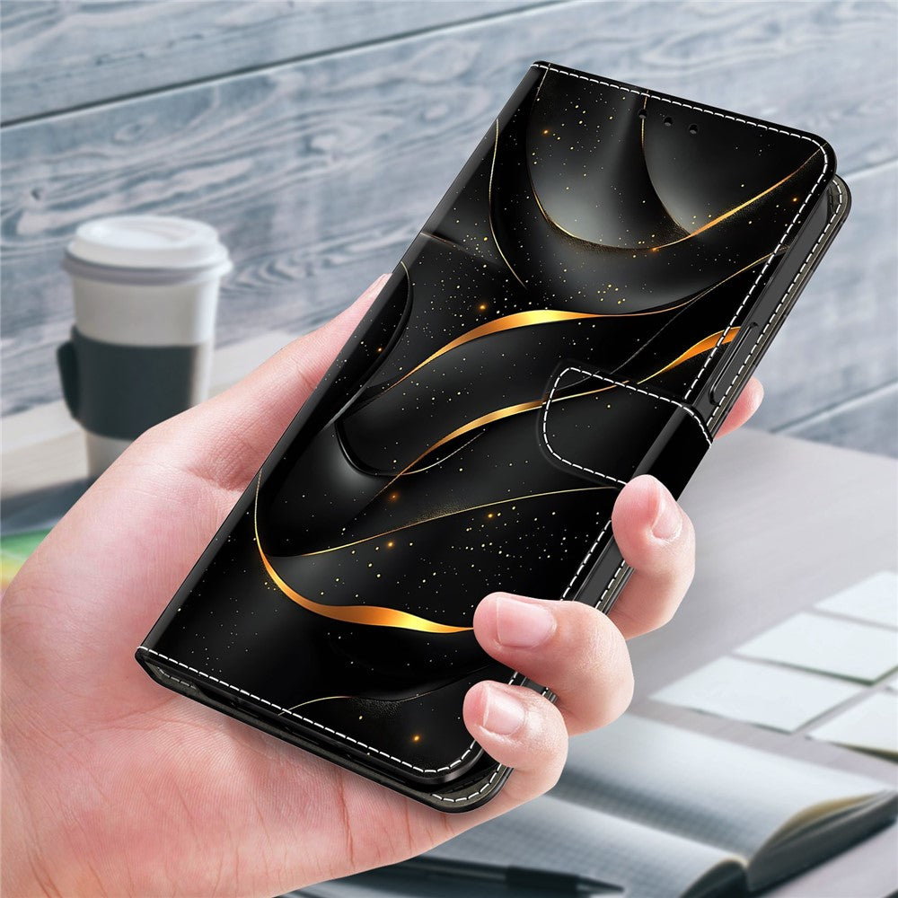 For Xiaomi Poco M8 Pro 5G / Redmi Note 15 Pro+ 5G (Global) Case Foldable Stand Wallet Pattern Printing PU Leather Flip Phone Cover - Golden Ribbon