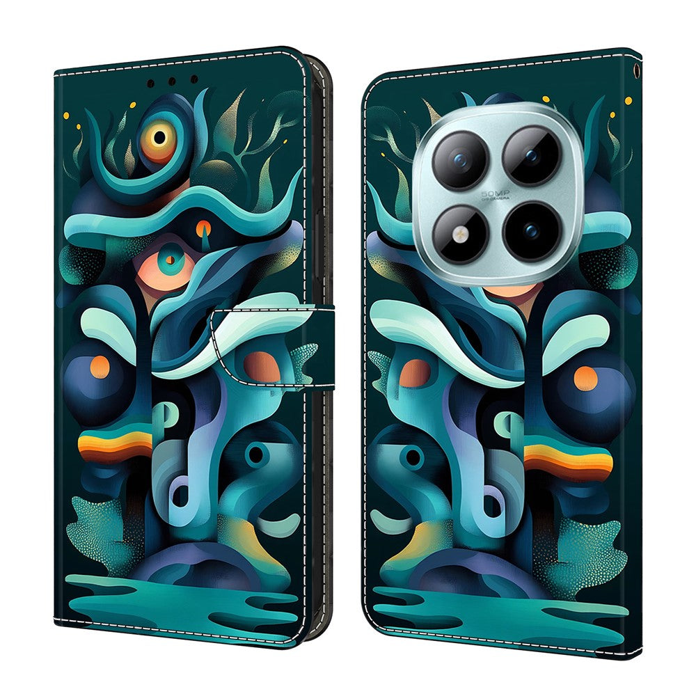 For Xiaomi Poco M8 Pro 5G / Redmi Note 15 Pro+ 5G (Global) Case Foldable Stand Wallet Pattern Printing PU Leather Flip Phone Cover - Graffiti Green Shadow