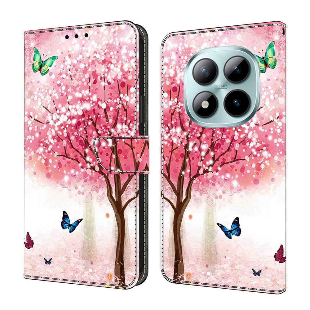For Xiaomi Poco M8 Pro 5G / Redmi Note 15 Pro+ 5G (Global) Case Foldable Stand Wallet Pattern Printing PU Leather Flip Phone Cover - Cherry Blossom Butterfly