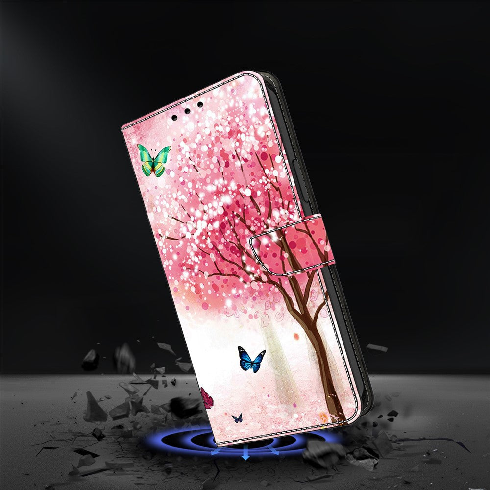 For Xiaomi Poco M8 Pro 5G / Redmi Note 15 Pro+ 5G (Global) Case Foldable Stand Wallet Pattern Printing PU Leather Flip Phone Cover - Cherry Blossom Butterfly