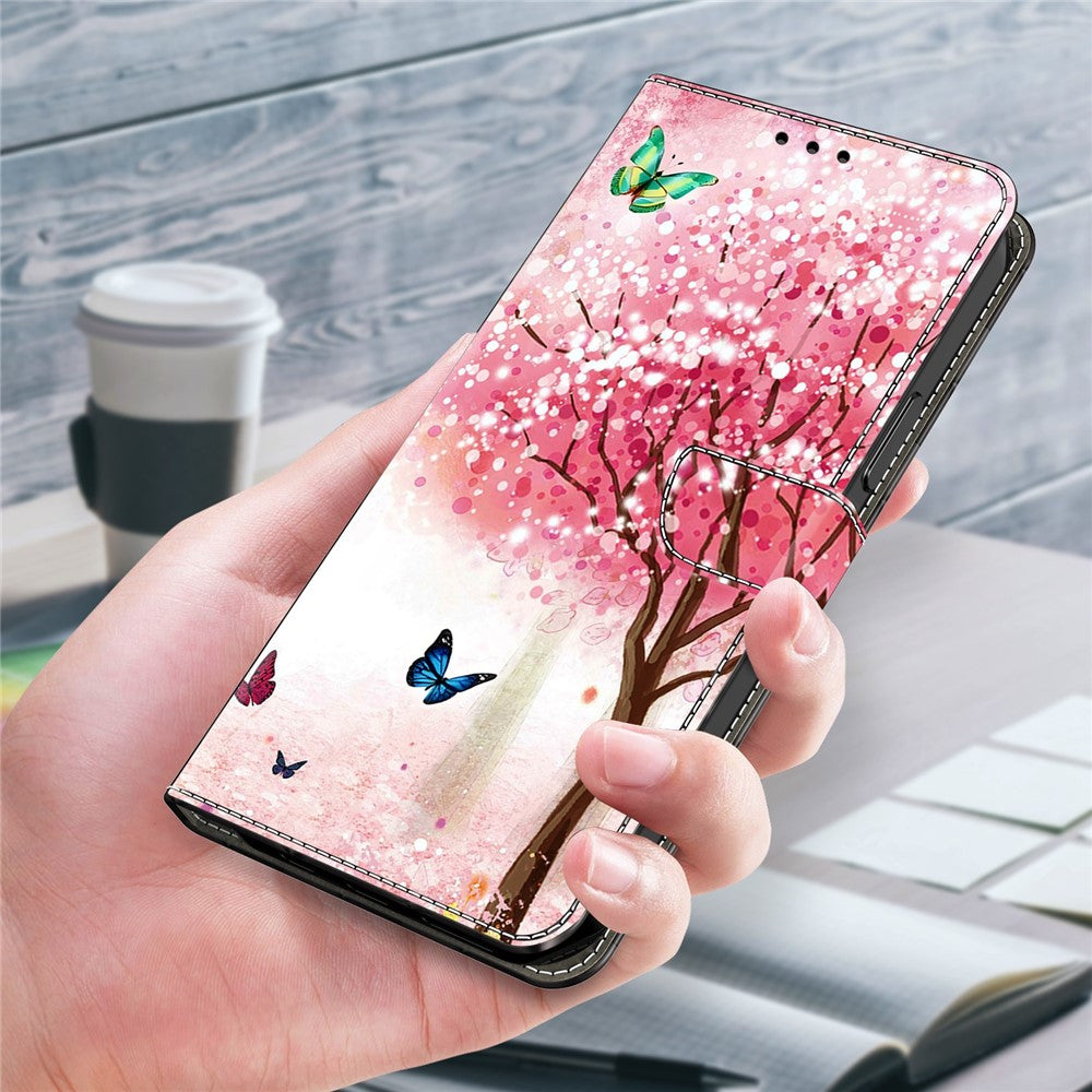 For Xiaomi Poco M8 Pro 5G / Redmi Note 15 Pro+ 5G (Global) Case Foldable Stand Wallet Pattern Printing PU Leather Flip Phone Cover - Cherry Blossom Butterfly