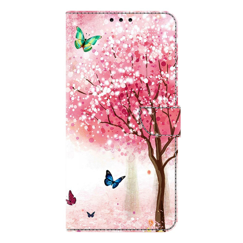 For Xiaomi Poco M8 Pro 5G / Redmi Note 15 Pro+ 5G (Global) Case Foldable Stand Wallet Pattern Printing PU Leather Flip Phone Cover - Cherry Blossom Butterfly
