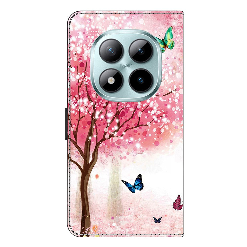 For Xiaomi Poco M8 Pro 5G / Redmi Note 15 Pro+ 5G (Global) Case Foldable Stand Wallet Pattern Printing PU Leather Flip Phone Cover - Cherry Blossom Butterfly