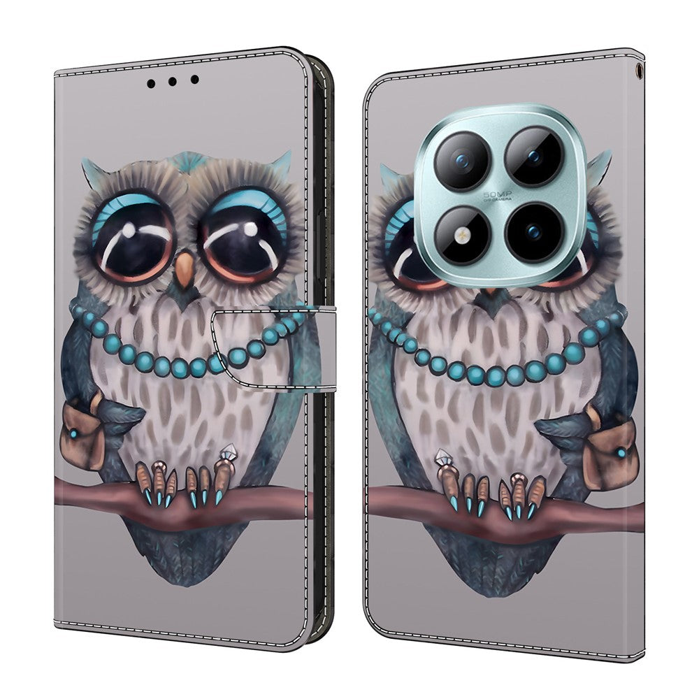 For Xiaomi Poco M8 Pro 5G / Redmi Note 15 Pro+ 5G (Global) Case Foldable Stand Wallet Pattern Printing PU Leather Flip Phone Cover - Necklace Owl