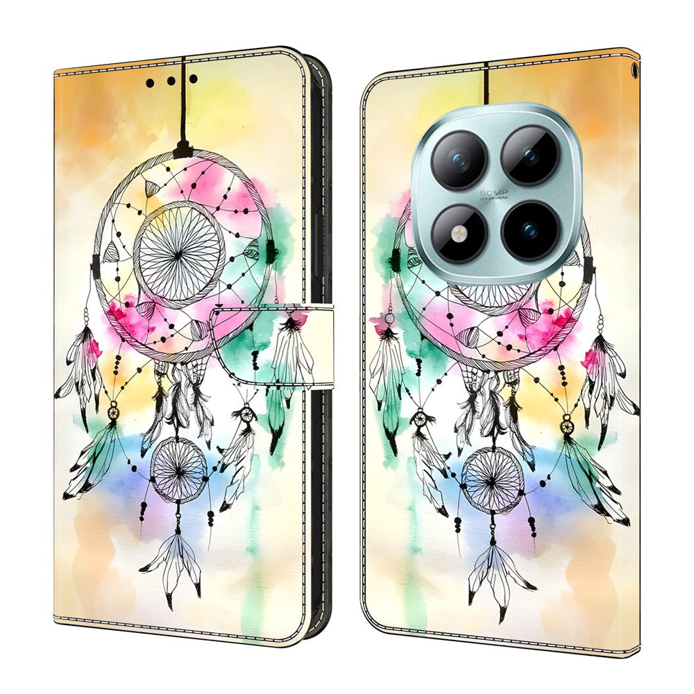 For Xiaomi Poco M8 Pro 5G / Redmi Note 15 Pro+ 5G (Global) Case Foldable Stand Wallet Pattern Printing PU Leather Flip Phone Cover -  Ink Feather Dreamcatcher