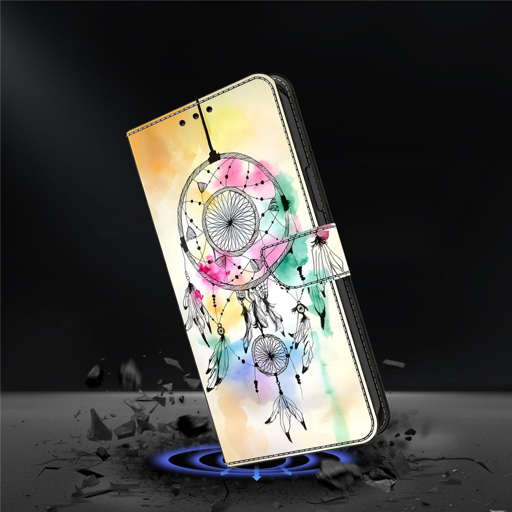 For Xiaomi Poco M8 Pro 5G / Redmi Note 15 Pro+ 5G (Global) Case Foldable Stand Wallet Pattern Printing PU Leather Flip Phone Cover -  Ink Feather Dreamcatcher