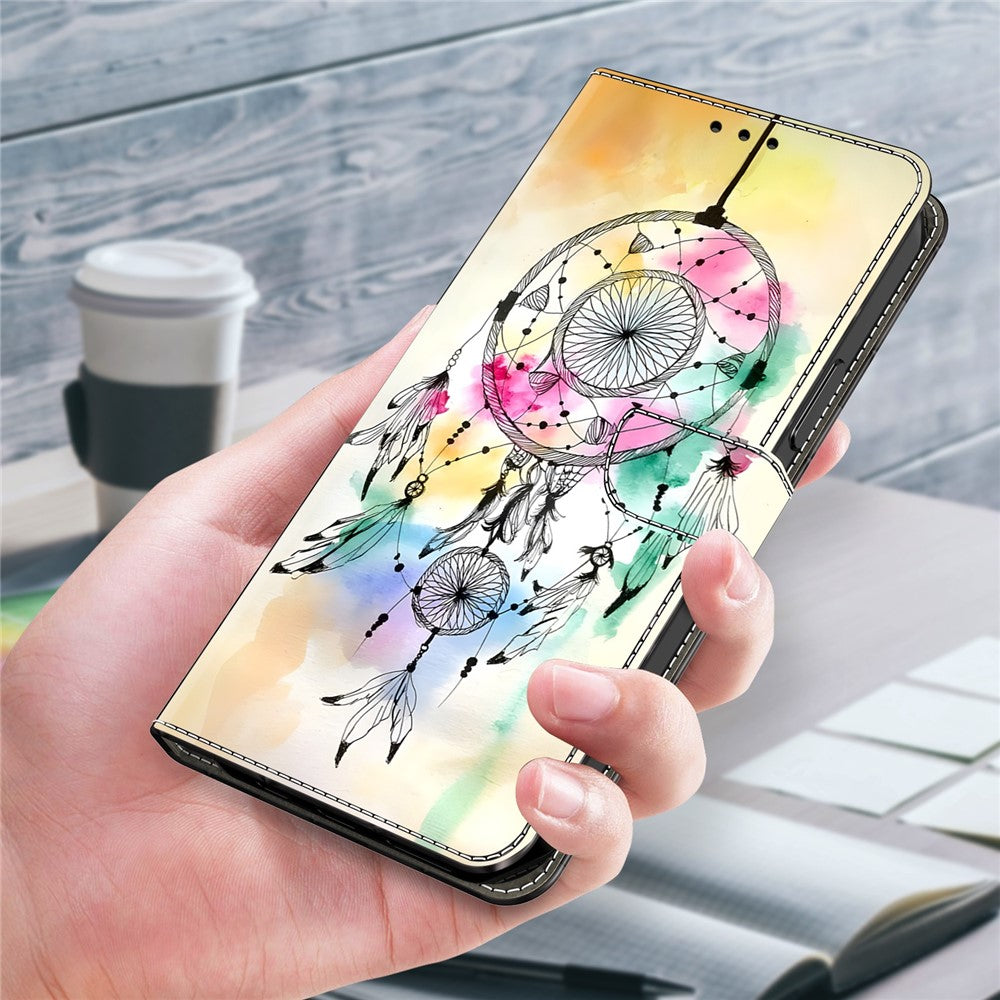 For Xiaomi Poco M8 Pro 5G / Redmi Note 15 Pro+ 5G (Global) Case Foldable Stand Wallet Pattern Printing PU Leather Flip Phone Cover -  Ink Feather Dreamcatcher