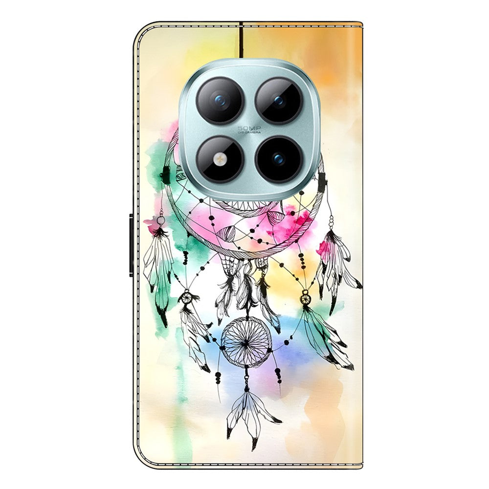 For Xiaomi Poco M8 Pro 5G / Redmi Note 15 Pro+ 5G (Global) Case Foldable Stand Wallet Pattern Printing PU Leather Flip Phone Cover -  Ink Feather Dreamcatcher