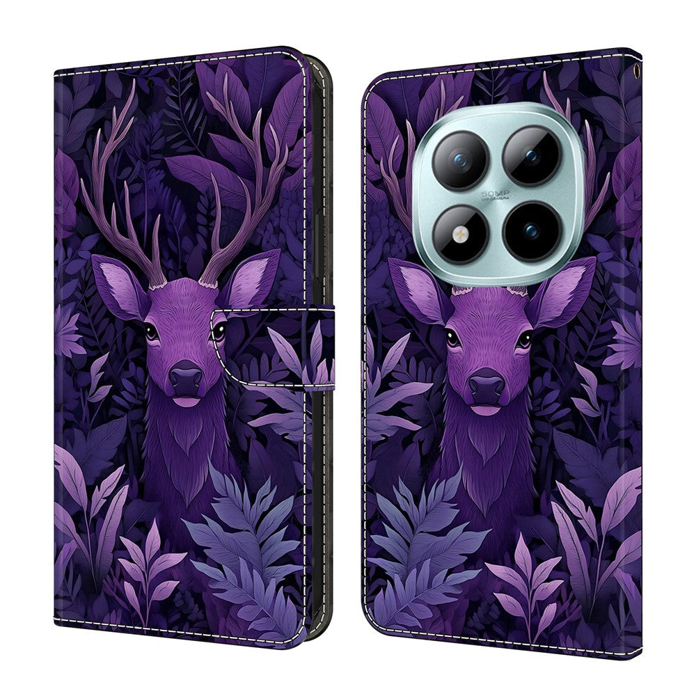 For Xiaomi Poco M8 Pro 5G / Redmi Note 15 Pro+ 5G (Global) Case Foldable Stand Wallet Pattern Printing PU Leather Flip Phone Cover - Purple Deer