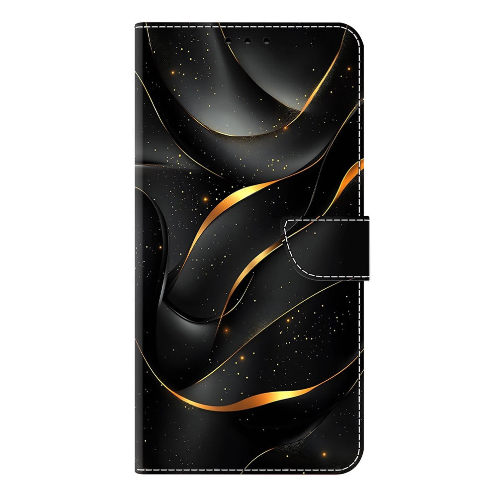 For Xiaomi Redmi Note 15 Pro 5G (Global) Case Foldable Stand Wallet Pattern Printing PU Leather Flip Phone Cover - Golden Ribbon