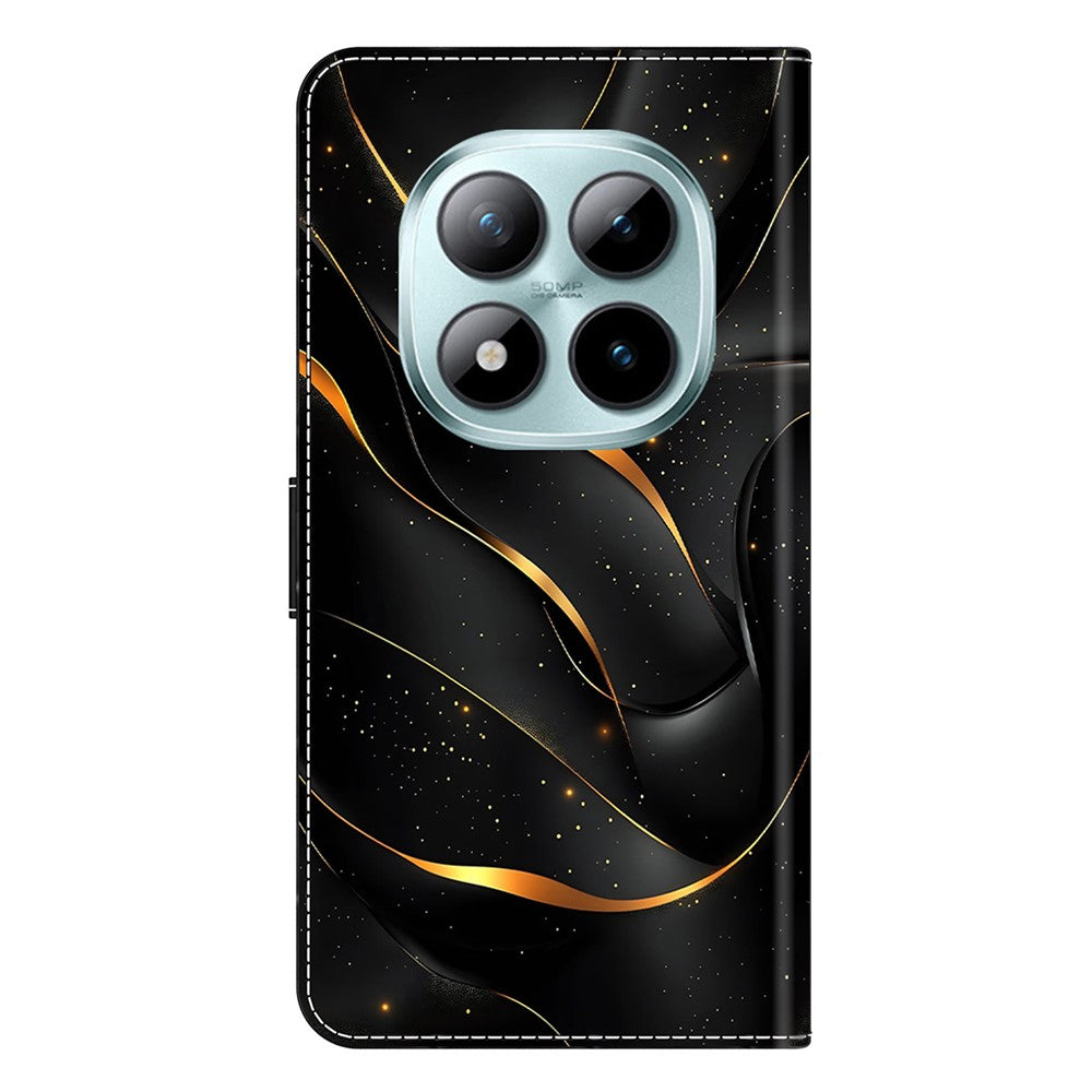 For Xiaomi Redmi Note 15 Pro 5G (Global) Case Foldable Stand Wallet Pattern Printing PU Leather Flip Phone Cover - Golden Ribbon
