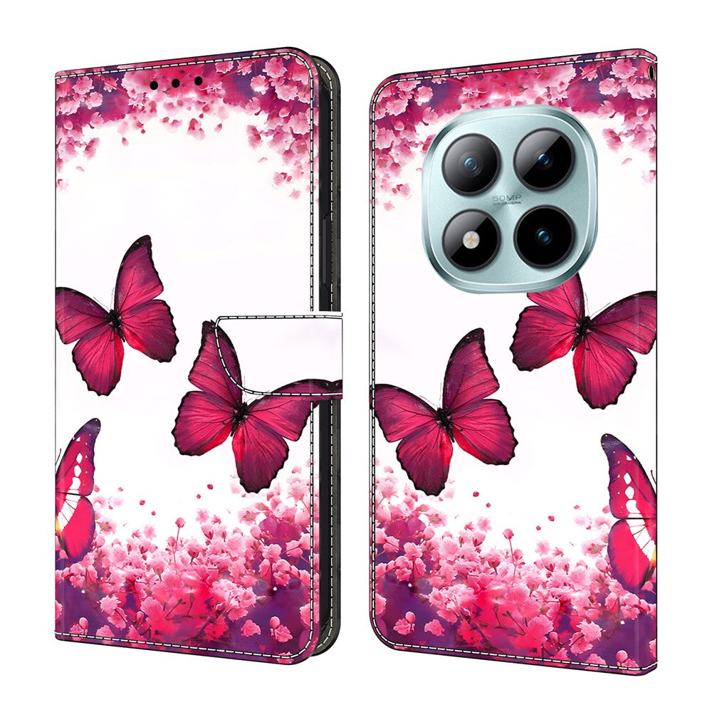 For Xiaomi Redmi Note 15 Pro 5G (Global) Case Foldable Stand Wallet Pattern Printing PU Leather Flip Phone Cover - Red Butterfly