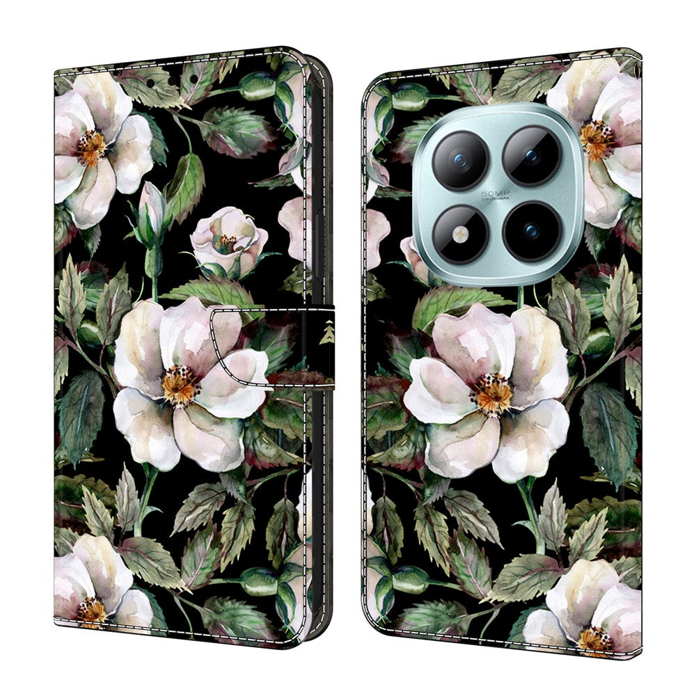 For Xiaomi Redmi Note 15 Pro 5G (Global) Case Foldable Stand Wallet Pattern Printing PU Leather Flip Phone Cover - Large Flower