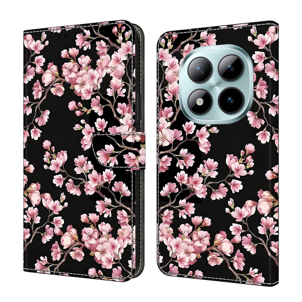 For Xiaomi Redmi Note 15 Pro 5G (Global) Case Foldable Stand Wallet Pattern Printing PU Leather Flip Phone Cover - Peach Blossom