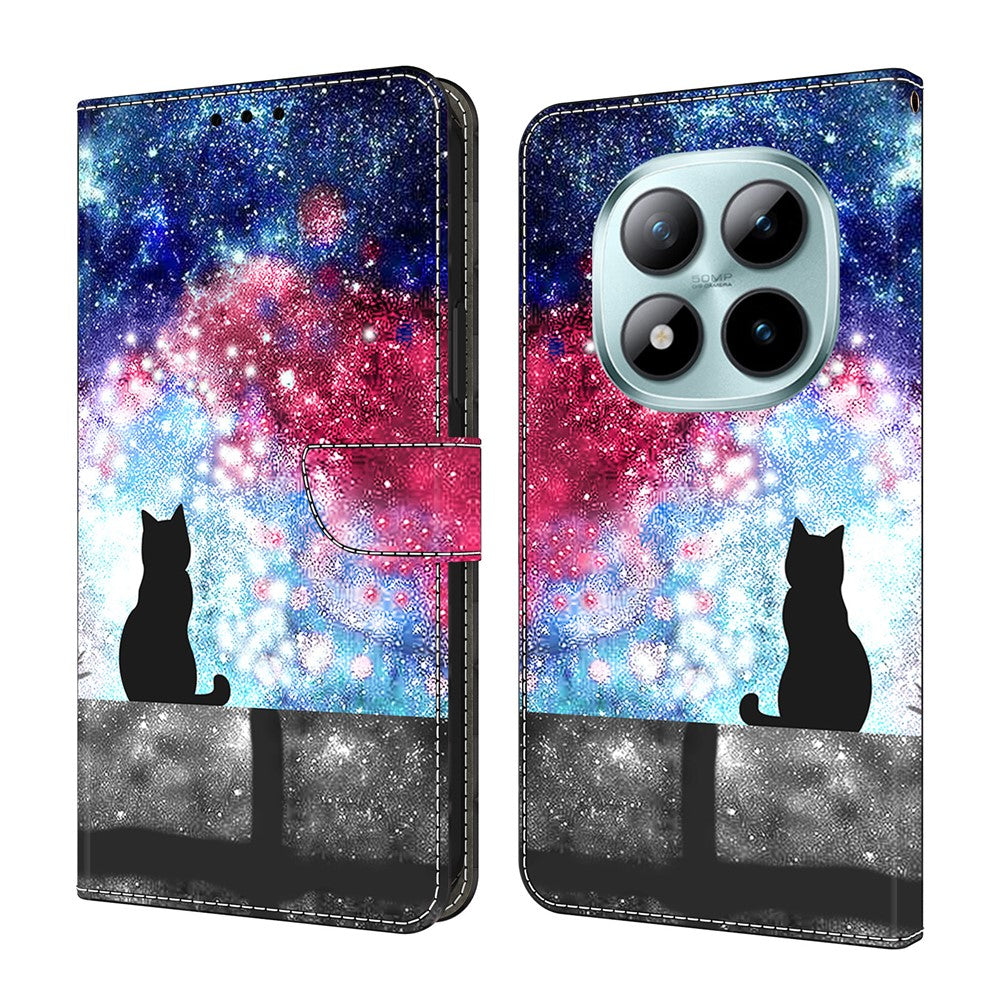 For Xiaomi Redmi Note 15 Pro 5G (Global) Case Foldable Stand Wallet Pattern Printing PU Leather Flip Phone Cover - Starry Sky Cat