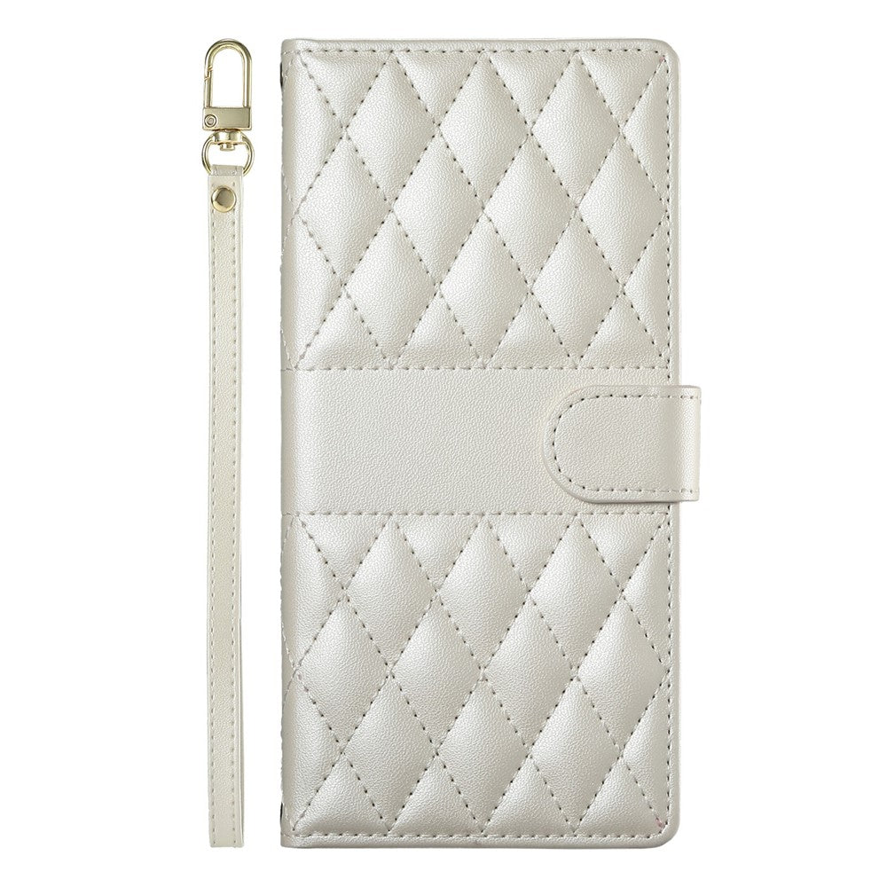 For Xiaomi Redmi Note 15 Pro 4G (Global) Wallet Case Rhombus Stitching Stand Leather Phone Cover with Long / Short Strap - Beige