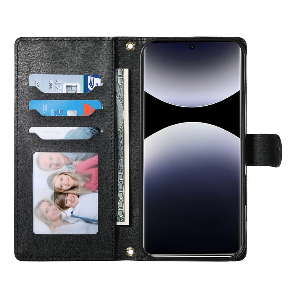 For Xiaomi Redmi Note 15 Pro 4G (Global) Wallet Case Rhombus Stitching Stand Leather Phone Cover with Long / Short Strap - Black