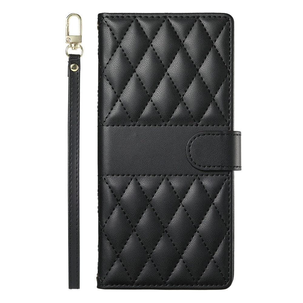For Xiaomi Redmi Note 15 Pro 4G (Global) Wallet Case Rhombus Stitching Stand Leather Phone Cover with Long / Short Strap - Black