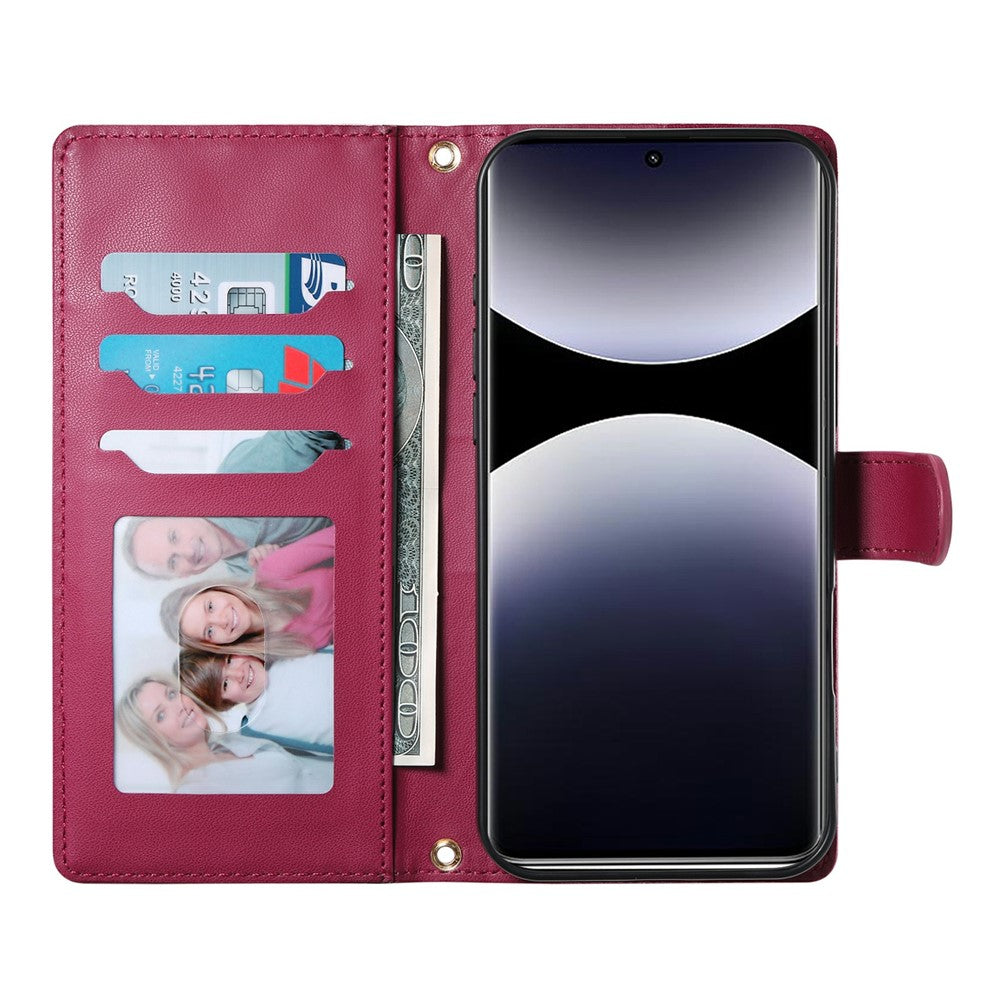For Xiaomi Redmi Note 15 Pro 4G (Global) Wallet Case Rhombus Stitching Stand Leather Phone Cover with Long / Short Strap - Red