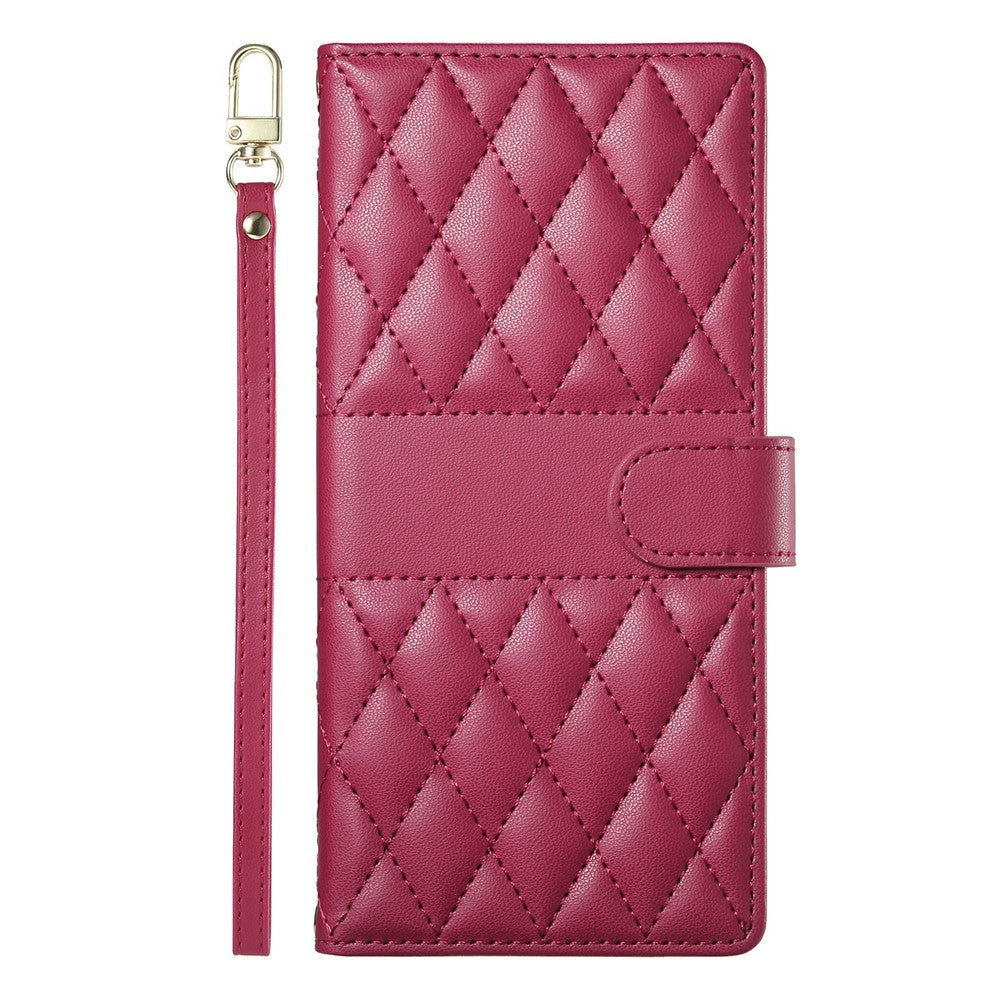 For Xiaomi Redmi Note 15 Pro 4G (Global) Wallet Case Rhombus Stitching Stand Leather Phone Cover with Long / Short Strap - Red