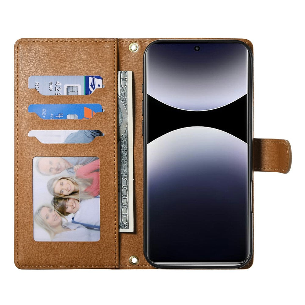 For Xiaomi Redmi Note 15 Pro 4G (Global) Wallet Case Rhombus Stitching Stand Leather Phone Cover with Long / Short Strap - Brown