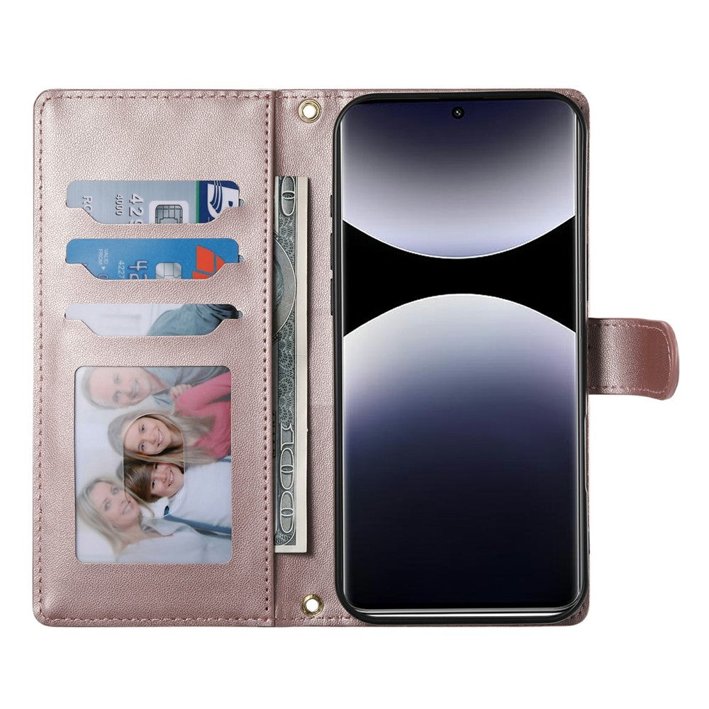 For Xiaomi Redmi Note 15 Pro 4G (Global) Wallet Case Rhombus Stitching Stand Leather Phone Cover with Long / Short Strap - Rose Gold