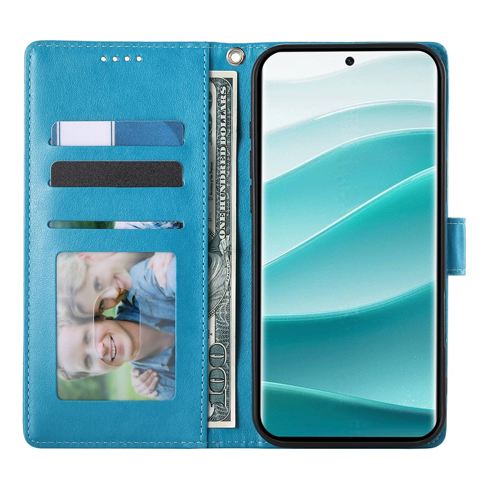 For Xiaomi Redmi Note 15 Pro 4G (Global) Wallet Case Butterfly Floral Imprint PU Leather Phone Cover with Wrist Strap - Blue