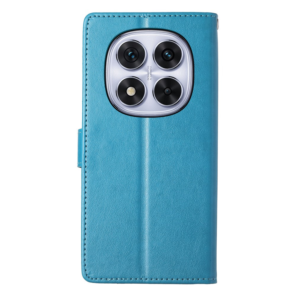 For Xiaomi Redmi Note 15 Pro 4G (Global) Wallet Case Butterfly Floral Imprint PU Leather Phone Cover with Wrist Strap - Blue