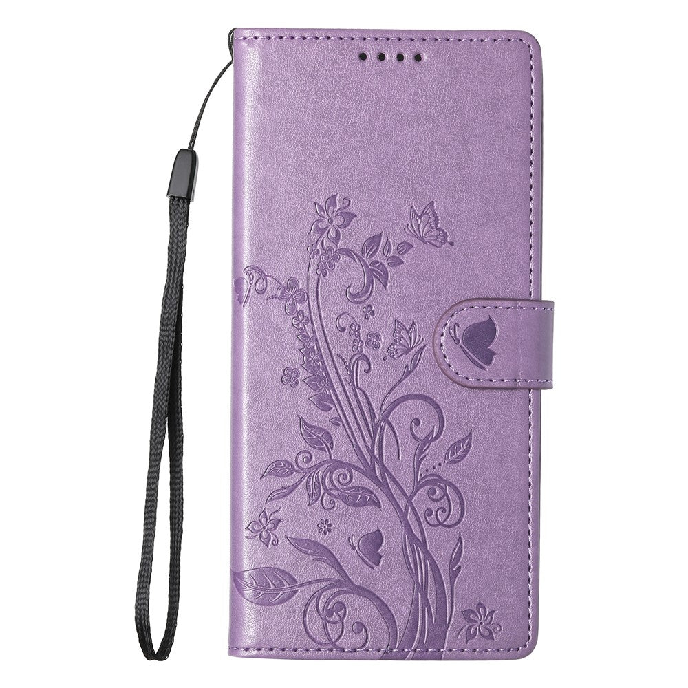 For Xiaomi Redmi Note 15 Pro 4G (Global) Wallet Case Butterfly Floral Imprint PU Leather Phone Cover with Wrist Strap - Purple