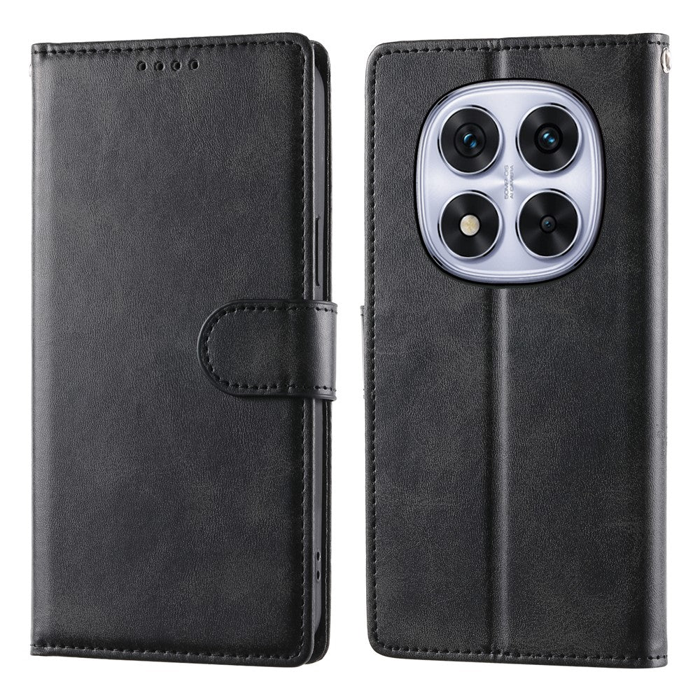 For Xiaomi Redmi Note 15 Pro 4G (Global) Case Stand Wallet Calf Texture PU Leather Flip Phone Cover with Wrist Strap - Black