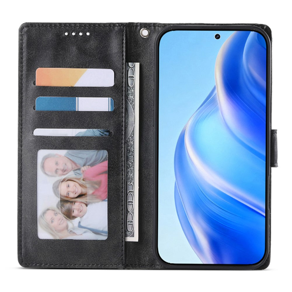 For Xiaomi Redmi Note 15 Pro 4G (Global) Case Stand Wallet Calf Texture PU Leather Flip Phone Cover with Wrist Strap - Black