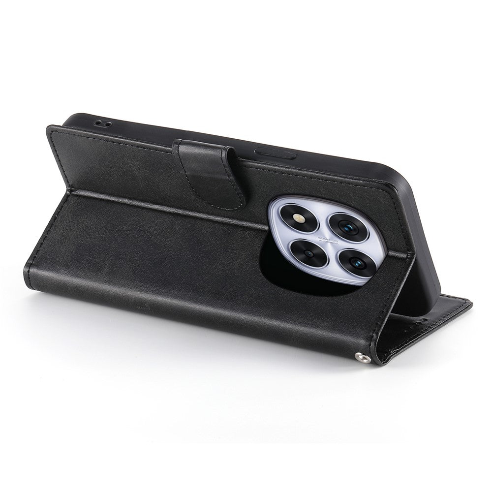 For Xiaomi Redmi Note 15 Pro 4G (Global) Case Stand Wallet Calf Texture PU Leather Flip Phone Cover with Wrist Strap - Black
