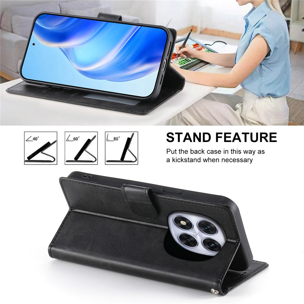 For Xiaomi Redmi Note 15 Pro 4G (Global) Case Stand Wallet Calf Texture PU Leather Flip Phone Cover with Wrist Strap - Black