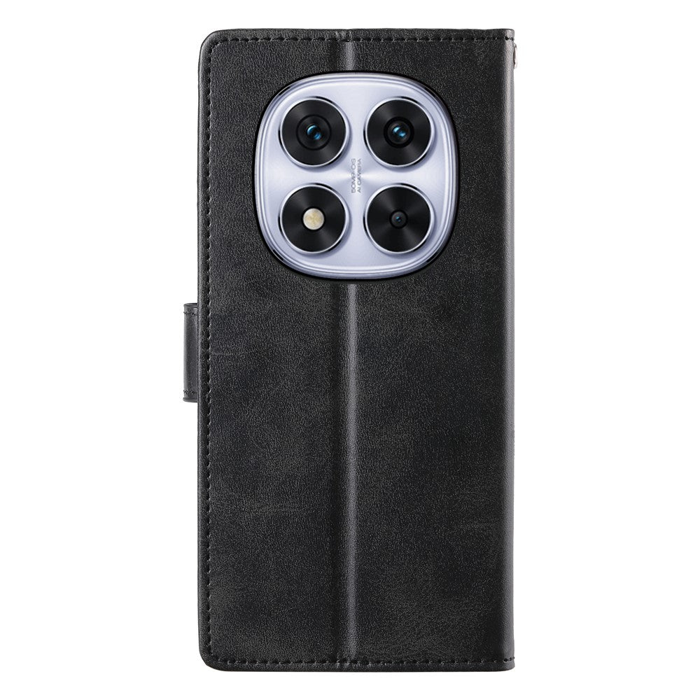 For Xiaomi Redmi Note 15 Pro 4G (Global) Case Stand Wallet Calf Texture PU Leather Flip Phone Cover with Wrist Strap - Black