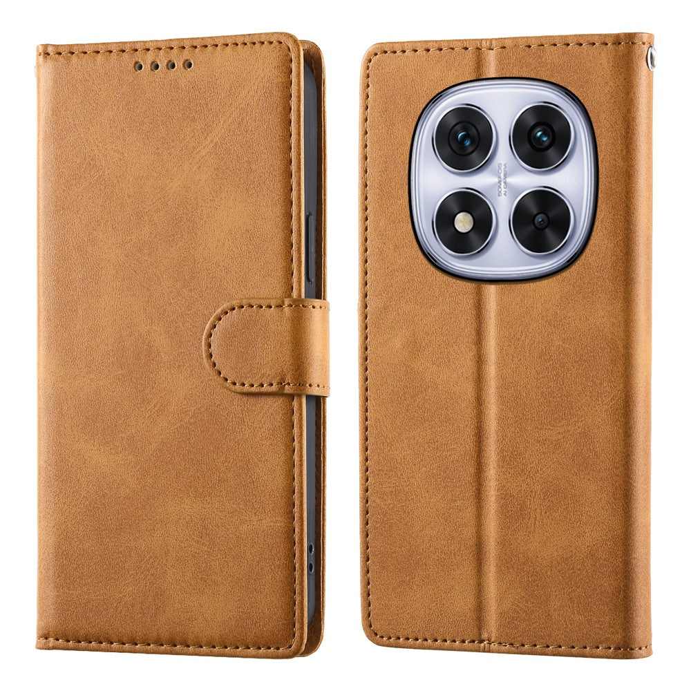 For Xiaomi Redmi Note 15 Pro 4G (Global) Case Stand Wallet Calf Texture PU Leather Flip Phone Cover with Wrist Strap - Yellow