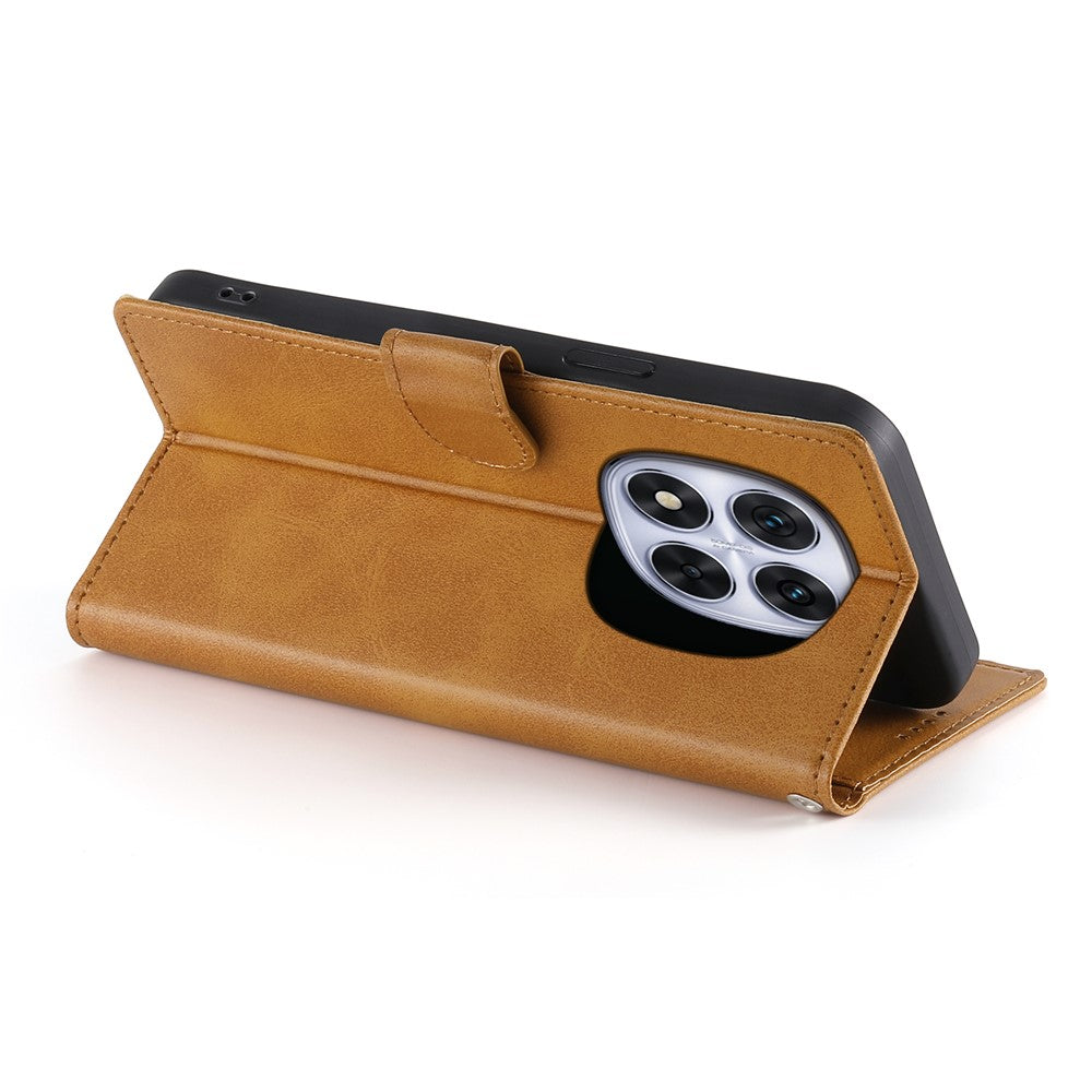For Xiaomi Redmi Note 15 Pro 4G (Global) Case Stand Wallet Calf Texture PU Leather Flip Phone Cover with Wrist Strap - Yellow