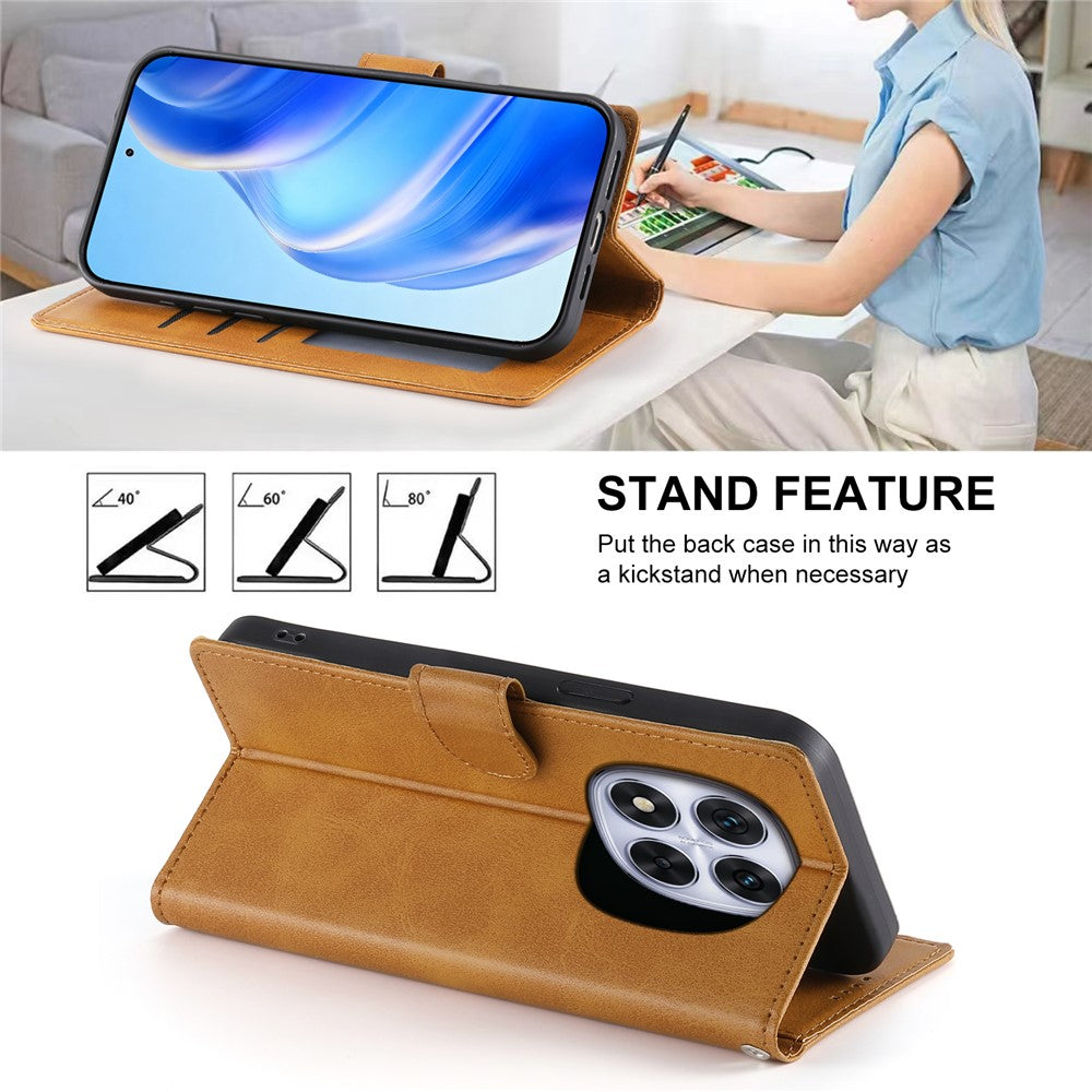 For Xiaomi Redmi Note 15 Pro 4G (Global) Case Stand Wallet Calf Texture PU Leather Flip Phone Cover with Wrist Strap - Yellow