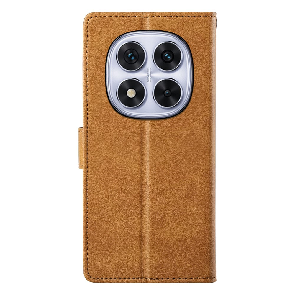 For Xiaomi Redmi Note 15 Pro 4G (Global) Case Stand Wallet Calf Texture PU Leather Flip Phone Cover with Wrist Strap - Yellow
