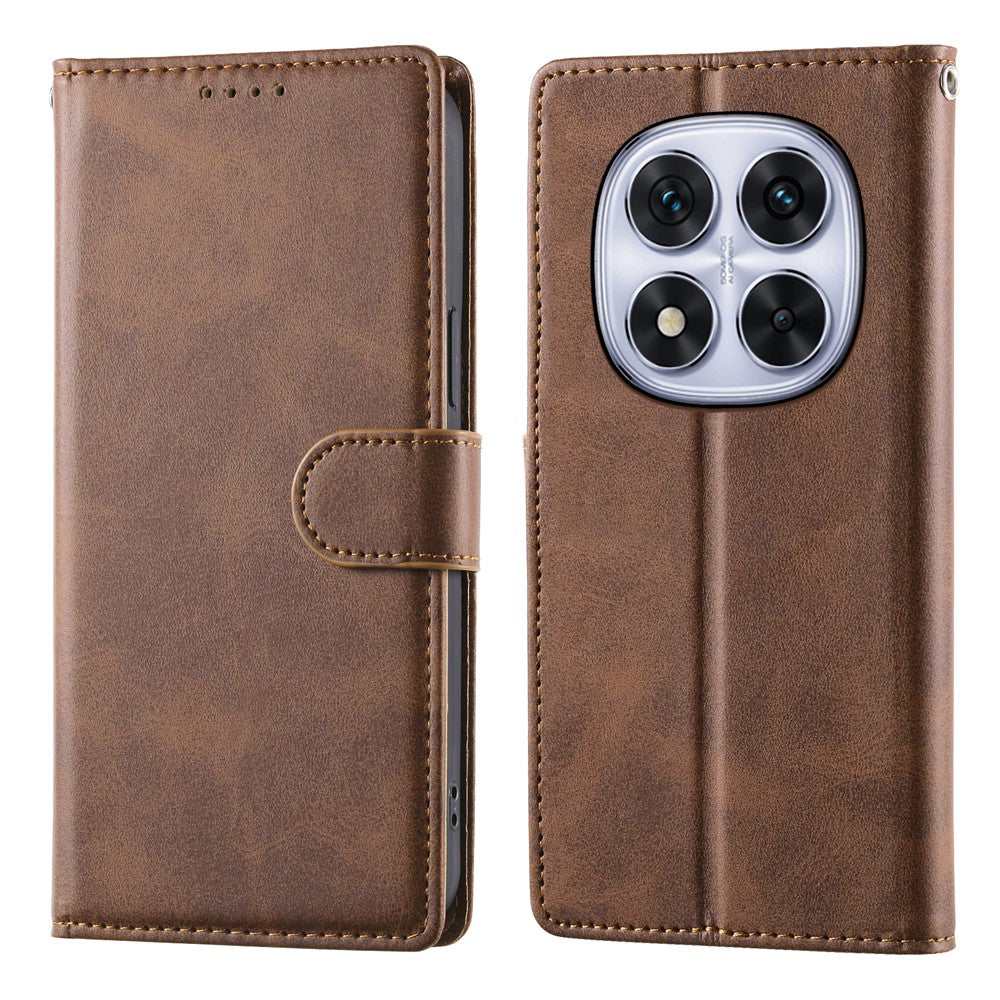 For Xiaomi Redmi Note 15 Pro 4G (Global) Case Stand Wallet Calf Texture PU Leather Flip Phone Cover with Wrist Strap - Brown