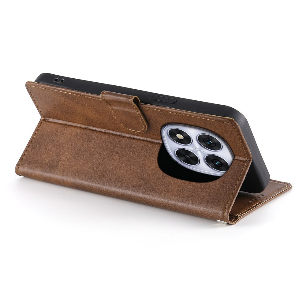 For Xiaomi Redmi Note 15 Pro 4G (Global) Case Stand Wallet Calf Texture PU Leather Flip Phone Cover with Wrist Strap - Brown