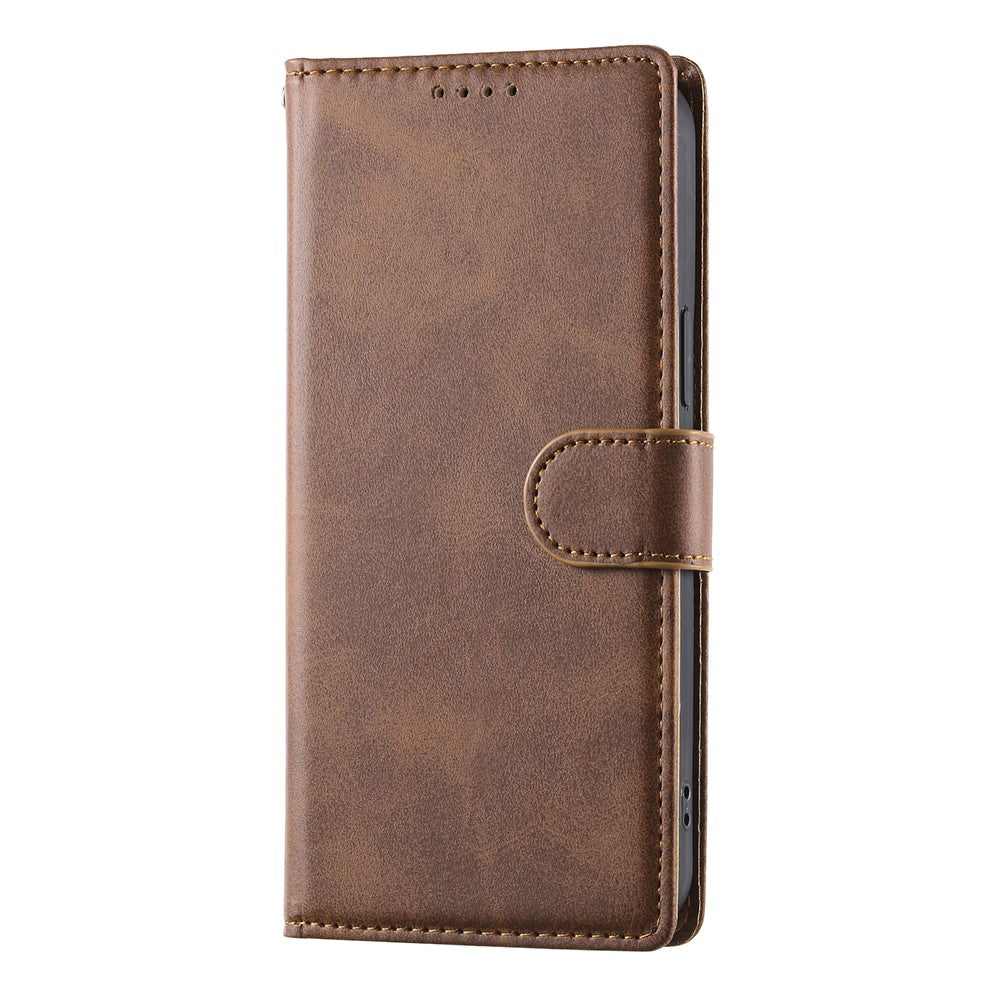 For Xiaomi Redmi Note 15 Pro 4G (Global) Case Stand Wallet Calf Texture PU Leather Flip Phone Cover with Wrist Strap - Brown