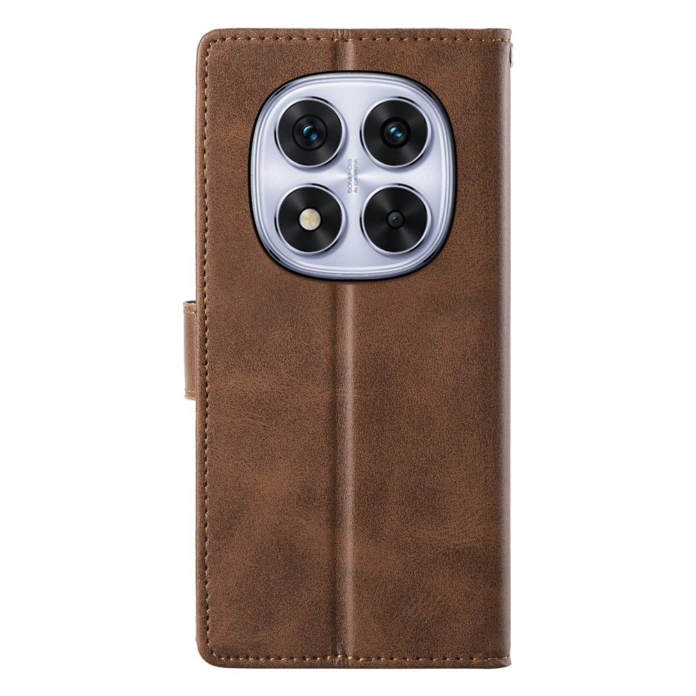 For Xiaomi Redmi Note 15 Pro 4G (Global) Case Stand Wallet Calf Texture PU Leather Flip Phone Cover with Wrist Strap - Brown