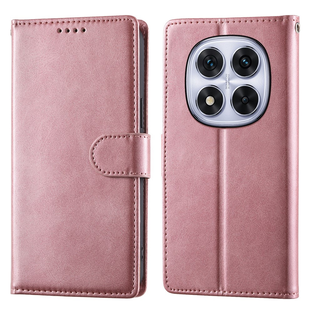 For Xiaomi Redmi Note 15 Pro 4G (Global) Case Stand Wallet Calf Texture PU Leather Flip Phone Cover with Wrist Strap - Pink