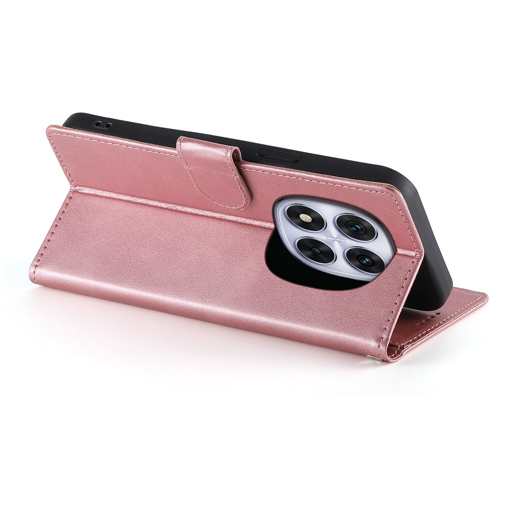 For Xiaomi Redmi Note 15 Pro 4G (Global) Case Stand Wallet Calf Texture PU Leather Flip Phone Cover with Wrist Strap - Pink