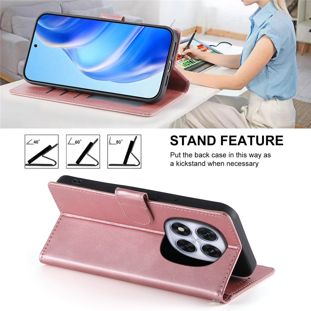 For Xiaomi Redmi Note 15 Pro 4G (Global) Case Stand Wallet Calf Texture PU Leather Flip Phone Cover with Wrist Strap - Pink