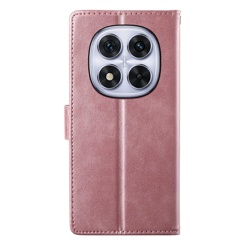 For Xiaomi Redmi Note 15 Pro 4G (Global) Case Stand Wallet Calf Texture PU Leather Flip Phone Cover with Wrist Strap - Pink