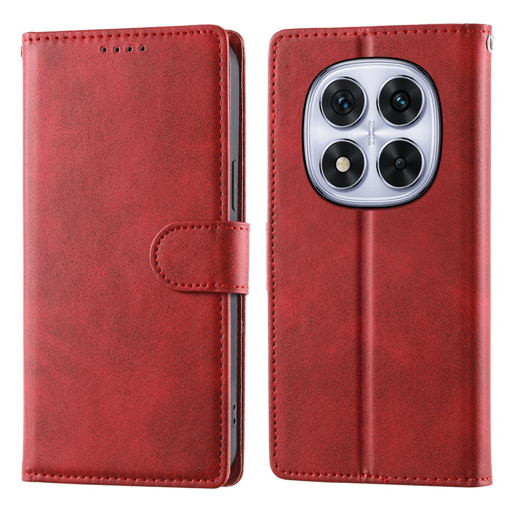 For Xiaomi Redmi Note 15 Pro 4G (Global) Case Stand Wallet Calf Texture PU Leather Flip Phone Cover with Wrist Strap - Red