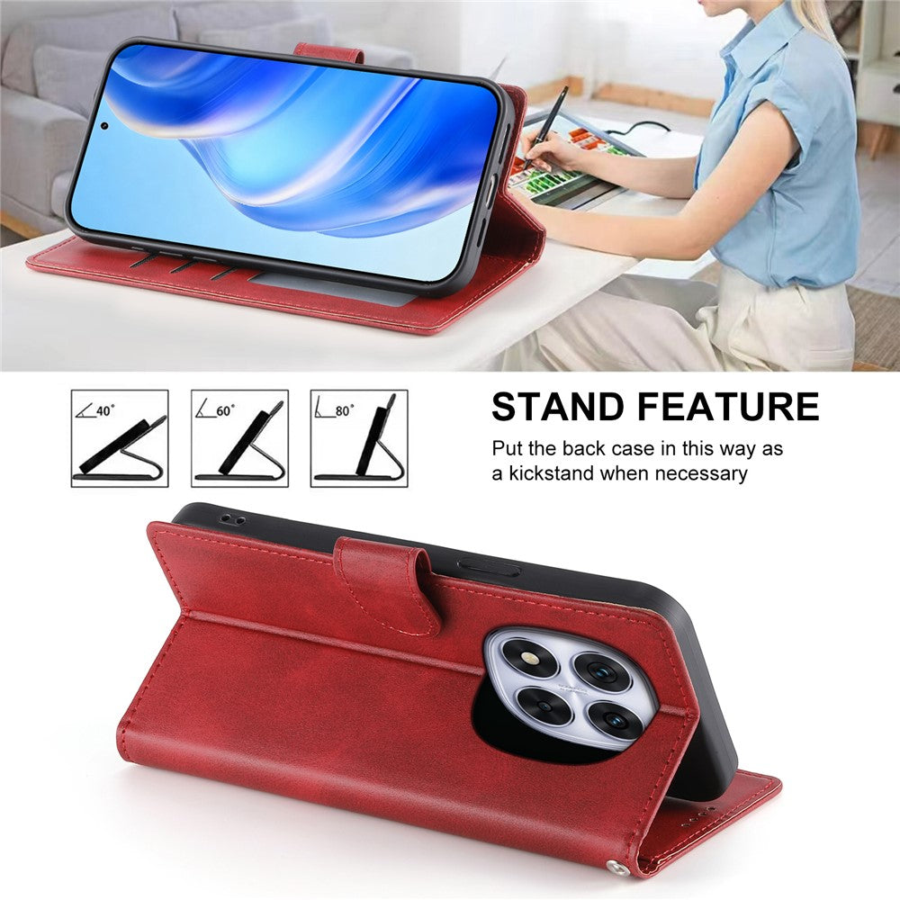 For Xiaomi Redmi Note 15 Pro 4G (Global) Case Stand Wallet Calf Texture PU Leather Flip Phone Cover with Wrist Strap - Red