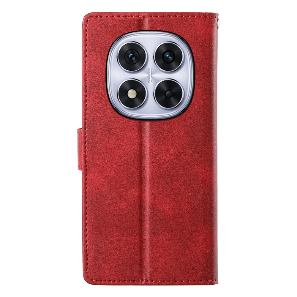 For Xiaomi Redmi Note 15 Pro 4G (Global) Case Stand Wallet Calf Texture PU Leather Flip Phone Cover with Wrist Strap - Red