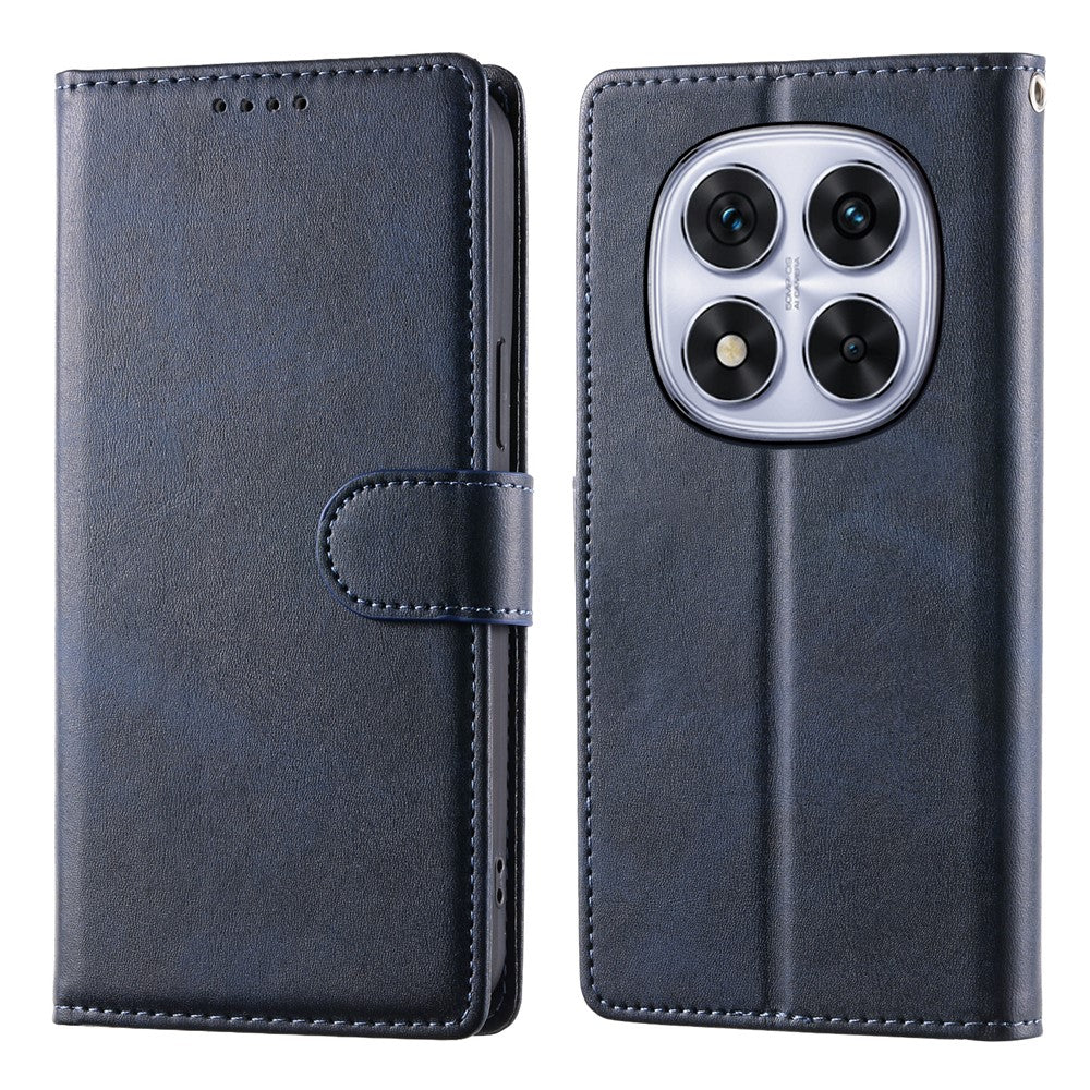 For Xiaomi Redmi Note 15 Pro 4G (Global) Case Stand Wallet Calf Texture PU Leather Flip Phone Cover with Wrist Strap - Blue